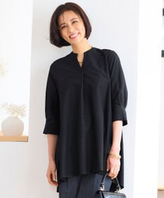 自由区 S 【UVカット・吸水速乾・洗える】ツイストプレーンバンドカラーチュニック丈 カットソー