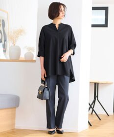 自由区 S 【UVカット・吸水速乾・洗える】ツイストプレーンバンドカラーチュニック丈 カットソー