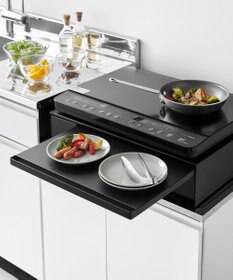 tower IHクッキングヒーターラック タワー 引き出し&スライドテーブル ブラック