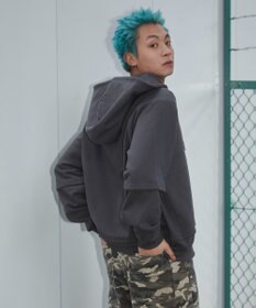 WEGO 【ユニセックス着用ITEM】ダメージアップリケレイヤードZIPパーカー