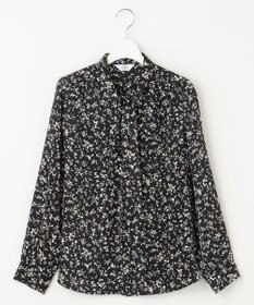 J.PRESS LADIES L 【洗える】ピーチサテン フラワープリント ボウタイ ブラウス