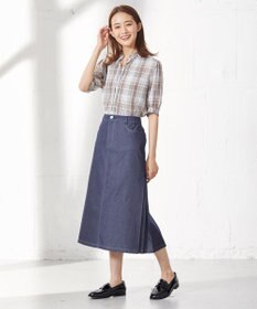 J.PRESS LADIES 【洗える】キュプラチェック フリルスタンドカラー ブラウス