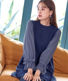 Tiaclasse L 【洗える】ボリュームリボン袖ニットコンビチュニック