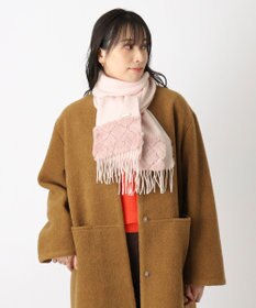 MOONBAT 【WEB限定】フルラ (FURLA)エコファー付きマフラー 無地×キルト風 ウールマフラー ロゴプレート付き