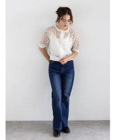 Te chichi エンブロイダリー半袖クルーカーディガン