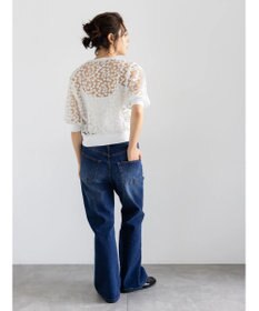 Te chichi エンブロイダリー半袖クルーカーディガン