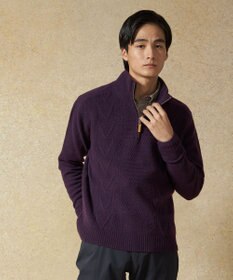 J.PRESS MEN 【Cash Lamb's Wool】ケーブルハーフジップ ニット