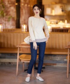 Tiaclasse 【洗える】 配色スリットニットトップス