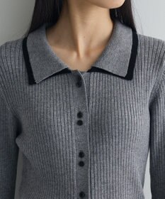 Green Parks 配色レイヤードポロリブニットカーディガン