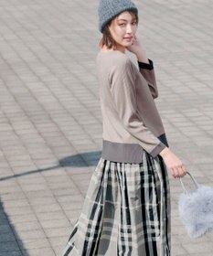 Tiaclasse 【洗える】 配色スリットニットトップス