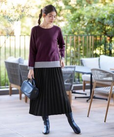 Tiaclasse 【洗える】 配色スリットニットトップス