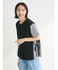 Green Parks 脇リボン５分袖布帛ドッキングプルオーバー