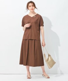 自由区 【接触冷感・速乾・UVカット・撥水・防シワ】リネンライクツイル プルオーバーブラウス