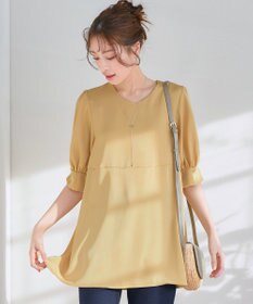 Tiaclasse L 【洗える】パフスリーブ切替フレアチュニック