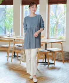 Tiaclasse L 【洗える】ヴィンテージサテンドッキングニットチュニック