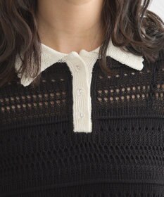 earth music&ecology キラキラボタン透かしニットポロ