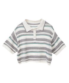 earth music&ecology キラキラボタン透かしニットポロ