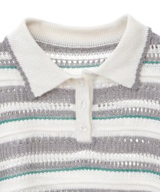 earth music&ecology キラキラボタン透かしニットポロ