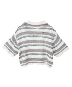 earth music&ecology キラキラボタン透かしニットポロ