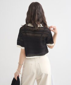 earth music&ecology キラキラボタン透かしニットポロ