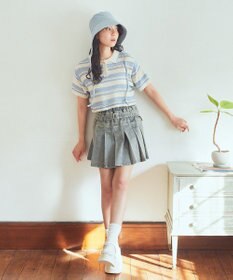 earth music&ecology キラキラボタン透かしニットポロ