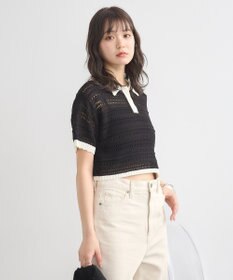 earth music&ecology キラキラボタン透かしニットポロ