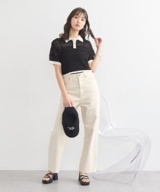 earth music&ecology キラキラボタン透かしニットポロ