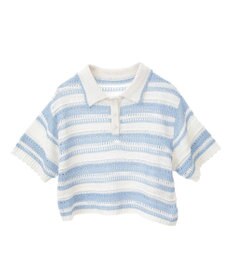 earth music&ecology キラキラボタン透かしニットポロ