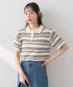 earth music&ecology キラキラボタン透かしニットポロ