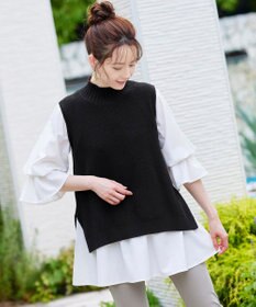 Tiaclasse L 【洗える】着回し自在のニットベスト＆フレア袖チュニックセット
