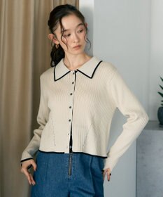 earth music&ecology バイカラートリムニットカーディガン