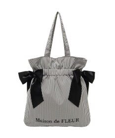 Maison de FLEUR ギンガムダブルリボンギャザートートバッグ