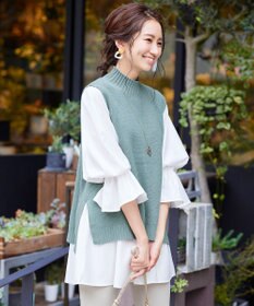 Tiaclasse L 【洗える】着回し自在のニットベスト＆フレア袖チュニックセット