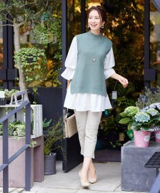 Tiaclasse L 【洗える】着回し自在のニットベスト＆フレア袖チュニックセット