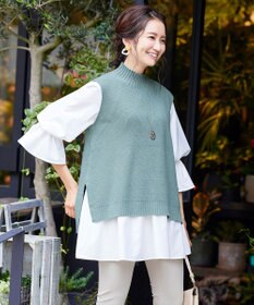 Tiaclasse L 【洗える】着回し自在のニットベスト＆フレア袖チュニックセット