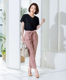 Tiaclasse L 【洗える】美脚効果も叶うリボン付きテーパードパンツ