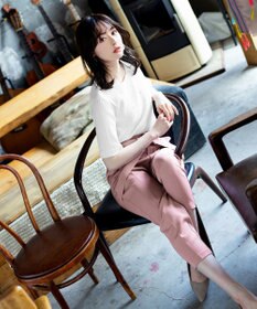 Tiaclasse L 【洗える】美脚効果も叶うリボン付きテーパードパンツ