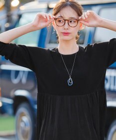 Tiaclasse L 【洗える】ヴィンテージサテンドッキングニットチュニック