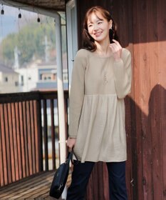 Tiaclasse L 【洗える】ヴィンテージサテンドッキングニットチュニック