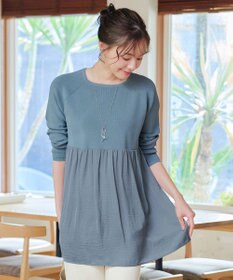 Tiaclasse L 【洗える】ヴィンテージサテンドッキングニットチュニック