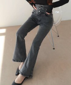 WEGO 【ストレッチ/美脚/脚長シルエット/XSSMサイズ展開】ハイウエストストレッチフレアデニムパンツ