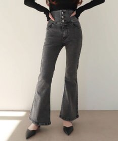 WEGO 【ストレッチ/美脚/脚長シルエット/XSSMサイズ展開】ハイウエストストレッチフレアデニムパンツ