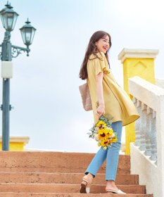 Tiaclasse L 【洗える】麻調ピンタックチュニックブラウス