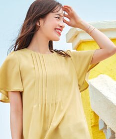 Tiaclasse L 【洗える】麻調ピンタックチュニックブラウス