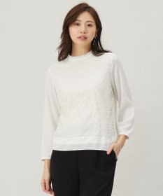 J.PRESS LADIES パウダリーツイルレースコンビ カットソー