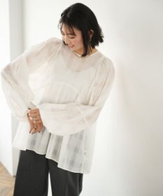 #Newans シアーチェックボリュームブラウス