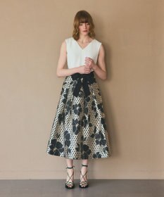 GRACE CONTINENTAL ドットボタニカルジャガードドレス