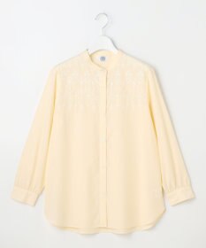 J.PRESS LADIES L ストライプ×エンブロイダリー バンドカラー ブラウス