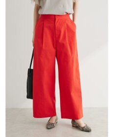 Green Parks 綿麻混タックストレートワイドパンツ