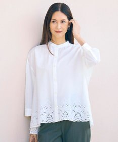 自由区 L エンブロイダリーブロードバンドカラー ブラウス オフ